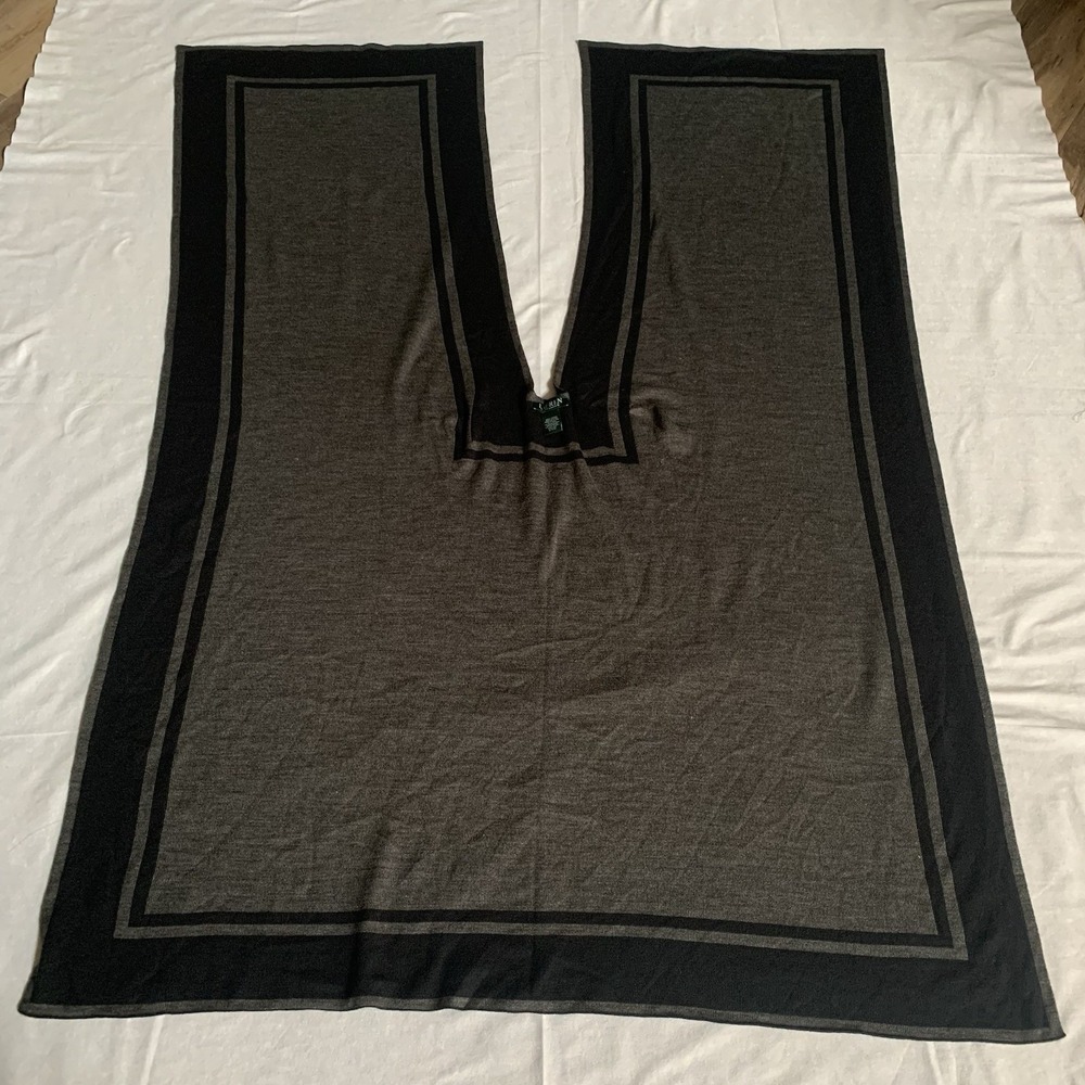 Ralph Lauren Women's Knit Ruana Poncho One Size Fits All Black & Gray - Picture 11 of 16